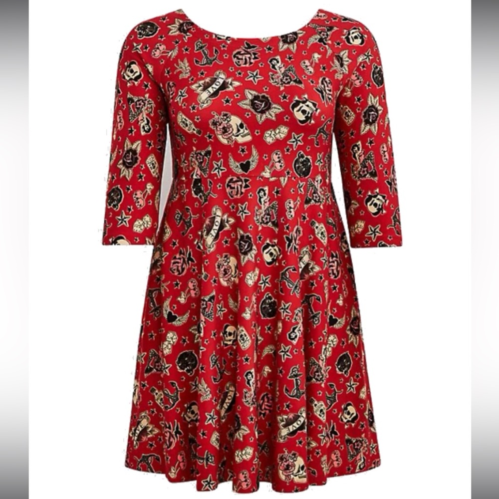 NWOT Torrid Plus Size 0 RAGLAN BABYDOLL DRESS - PONTE TATTOO RED w/ Pockets!